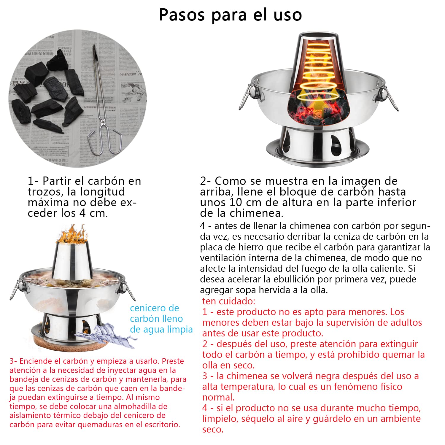 24-28cm olla caliente de acero inoxidable olla china de carbón caliente, carnes chinas fondue cordero cocina al aire libre picnic cocina, plata
