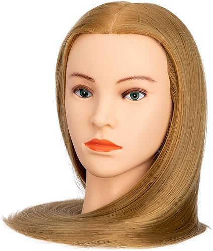 Miniatura 7 de Cabeza de maniquí 80% cabello humano de 26 a 28 pulgadas, cabeza de maniquí para cabello stly y cabeza de práctica de peluquería (#27 marrón claro)