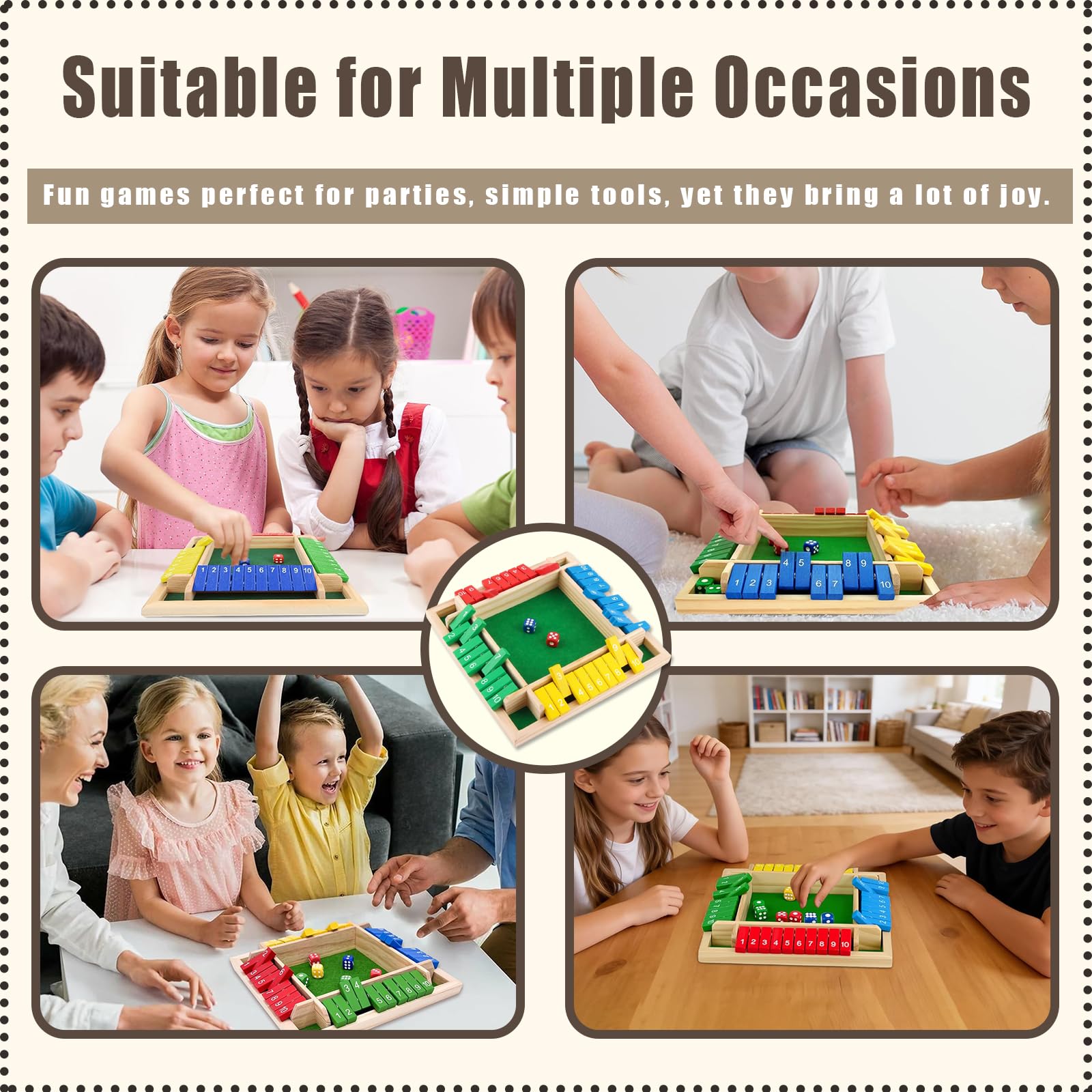 Shut The Box Dice Game De  2-4 Jugadores  Para Niños Y Adultos Inteligentes Juego De Mesa De Madera Grande De 4 Caras Dados Y Reglas De Shut The Box Juego Inteligente Para Aprender Numeros Estrate