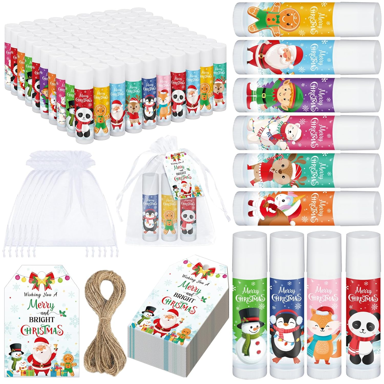 100 Pack Christmas Lip Balm Bulk Party Favors, Holiday Stocking Stuffers for Women Men, Small Employee Appreciation Gifts, Winter Moisturizing Lip Care Set for Coworkers Staff Thank You Gifts