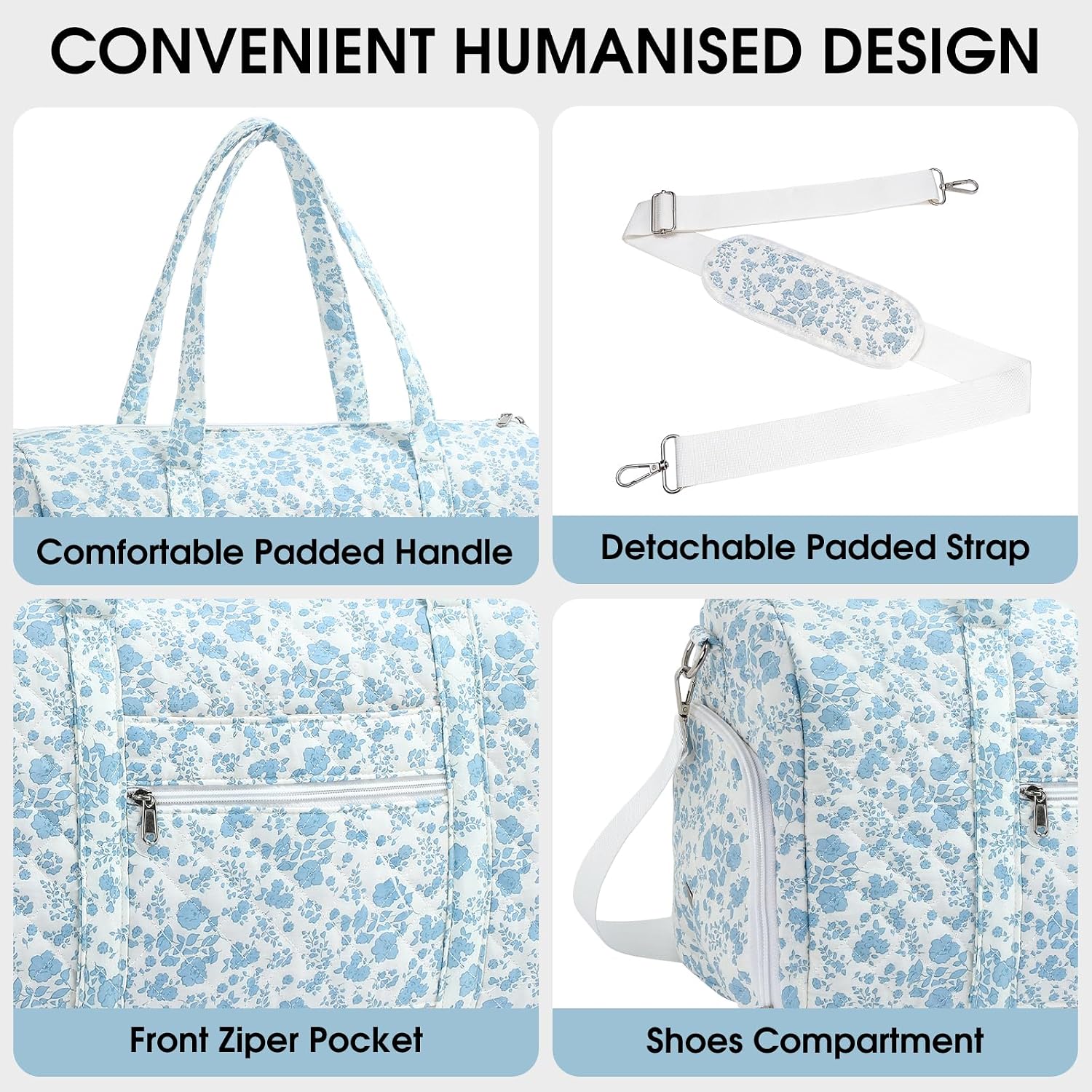 Duffle Bag, Gym Bag for Women, Quilted Duffle Bags, Travel Large Capacity Floral Weekender Bags