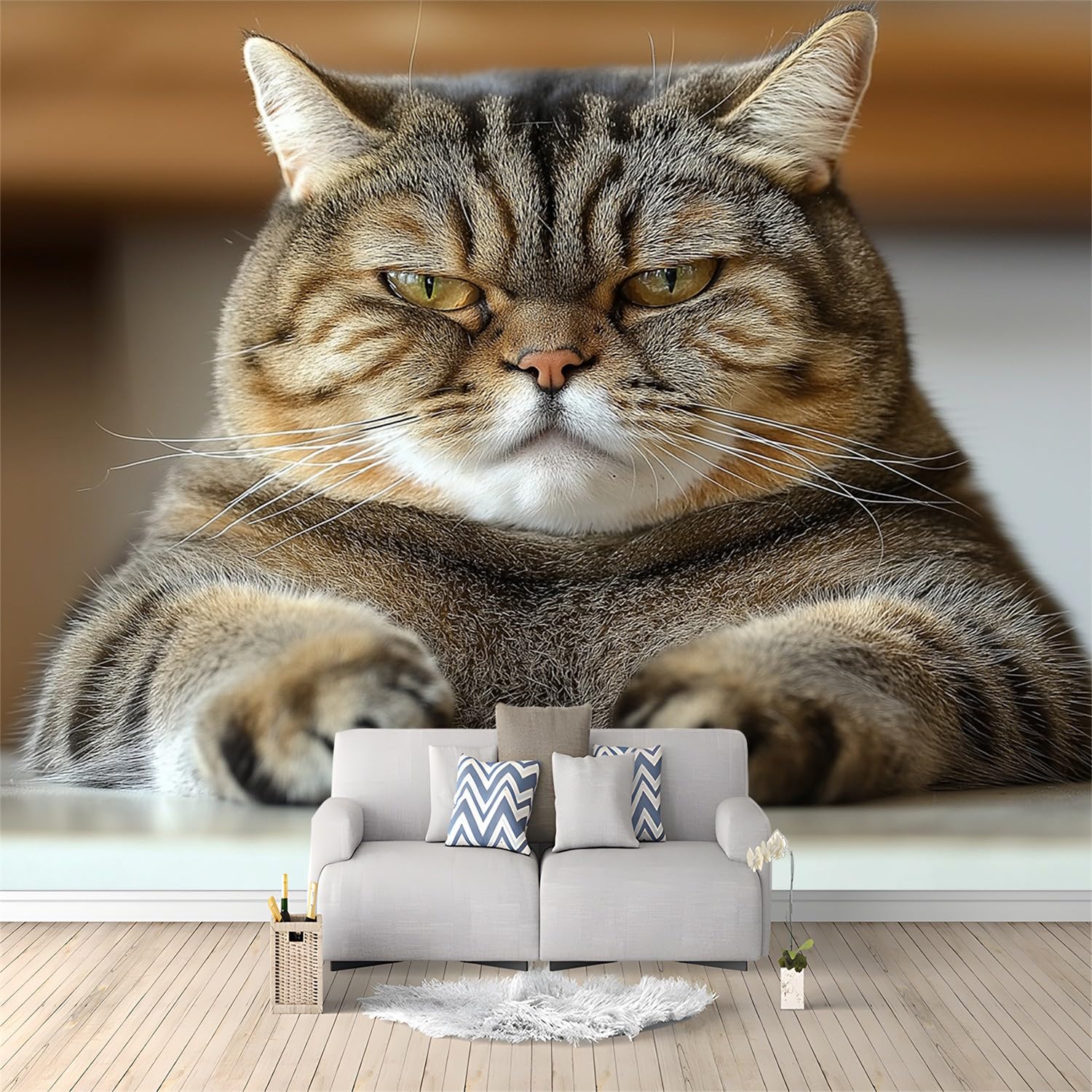 400 x 280 cm Wall Mural Photo Wallpaper Brown Non-Woven Art Print Murals Decor Poster Picture, Animals Close-Up Cat Photo Wallpaper for Bedroom Living Room Office Hotel Background — image 1