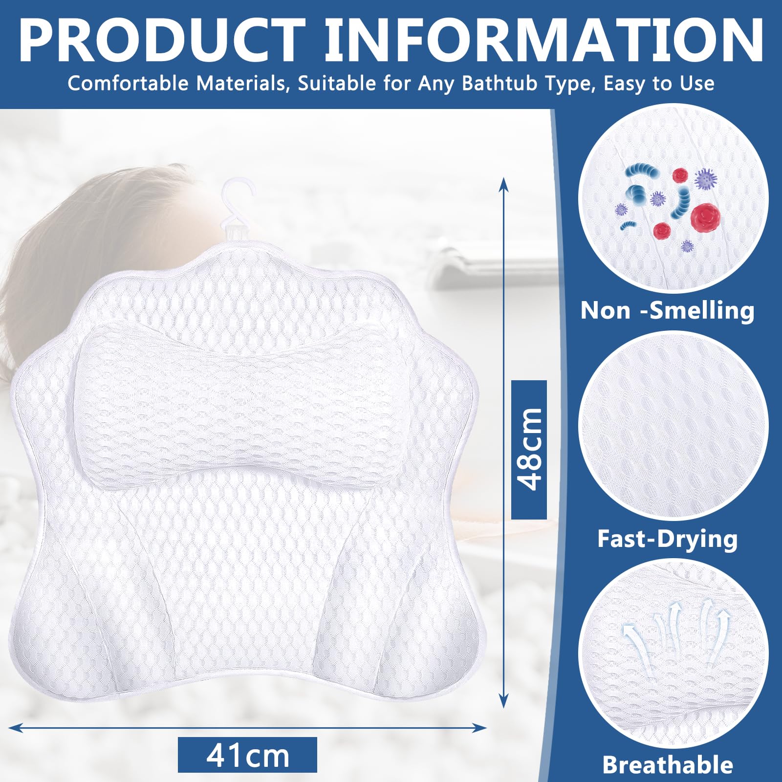 Cuscino Da Vasca Ergonomico 4D Mesh - Poggiatesta Per Idromassaggio, Con Ventose, Lavabile - Foto 8