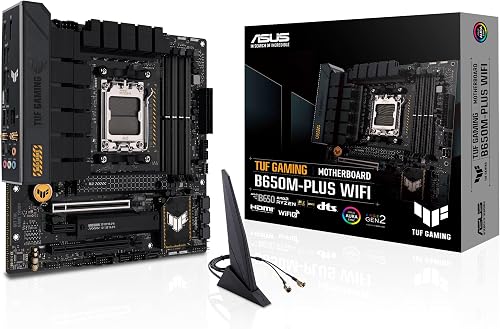 ASUS TUF GAMING B850M-PLUS WIFI AMD mATX motherboard, 14+2+1 80A DrMOS power stages, DDR5, PCIe 5.0 Ready, 3xM.2 slots, Wi-Fi 6E, Realtek 2.5Gb Ethernet, DisplayPort, HDMI, BIOS FlashBack, Aura Sync - 10