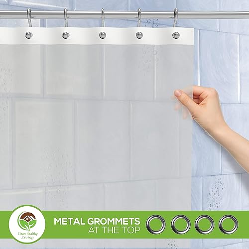 Miniatura 3 de Revestimiento de cortina de ducha de PEVA resistente con imanes y ventosas, 70 x 72 pulgadas de largo