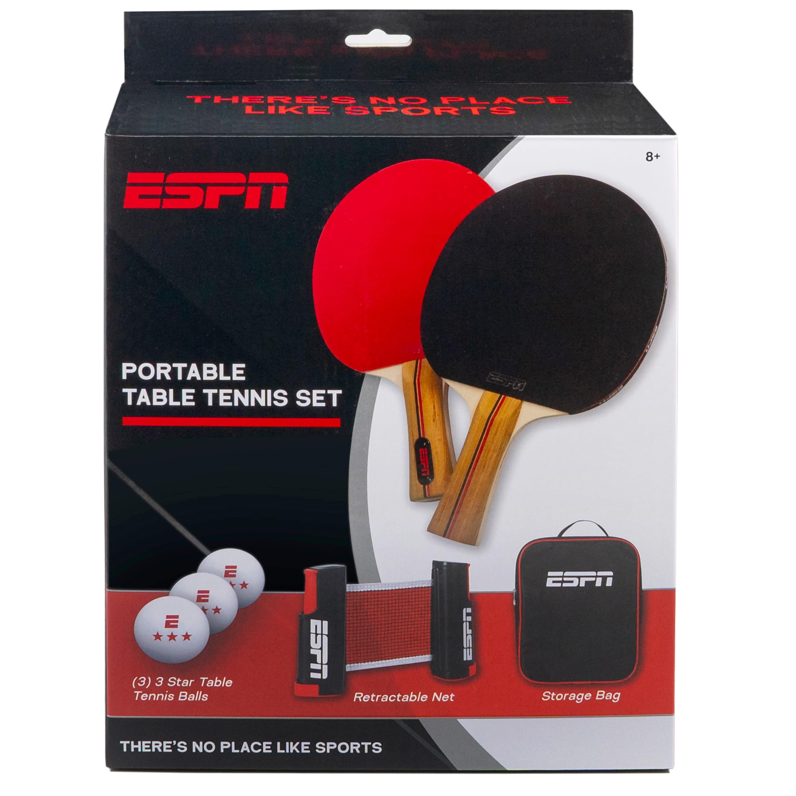 ESPN Tischtennis-Set enthält 3 Tischtennisbälle, 2 Tischtennisschläger, tragbares Tischtennisnetz und Reisetasche, Tischtennis; ideal für Kinderspiele, Familienspiele und Spieleabende