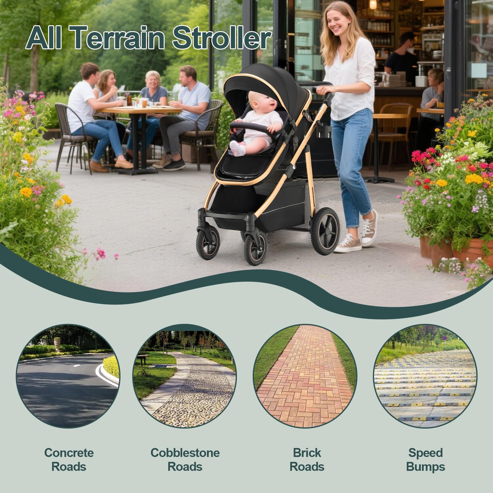 Passeggino 3 in 1,Passeggino Fronte Mamma da Viaggio con Manico Regolabile,Passeggini e Carrozzine Convertibili, Per 22 kg, 0-4 Anni(Beige)