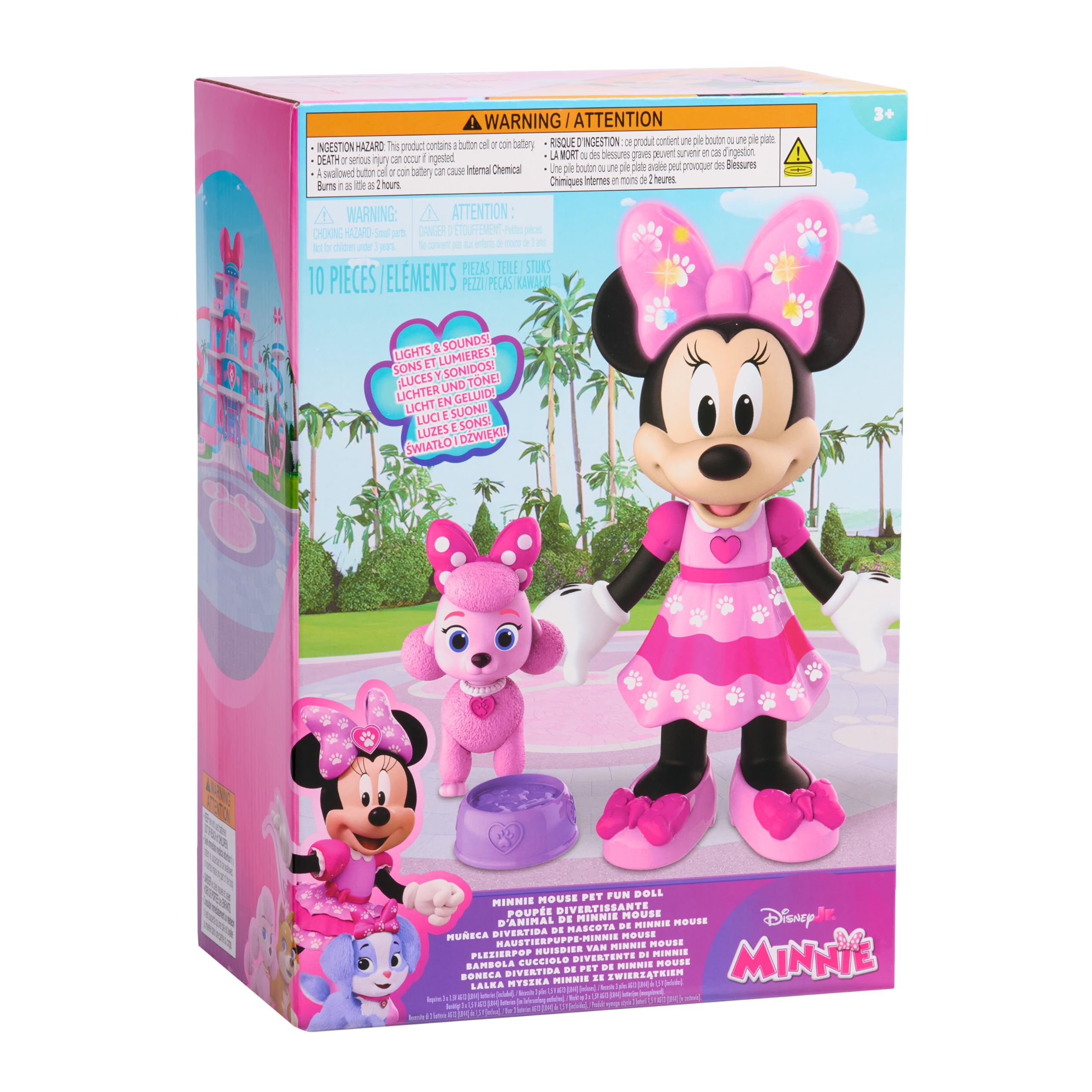 Disney Jr. Minnie Mouse Pet Fun Doll, 10-Inch Poseable Minnie Doll