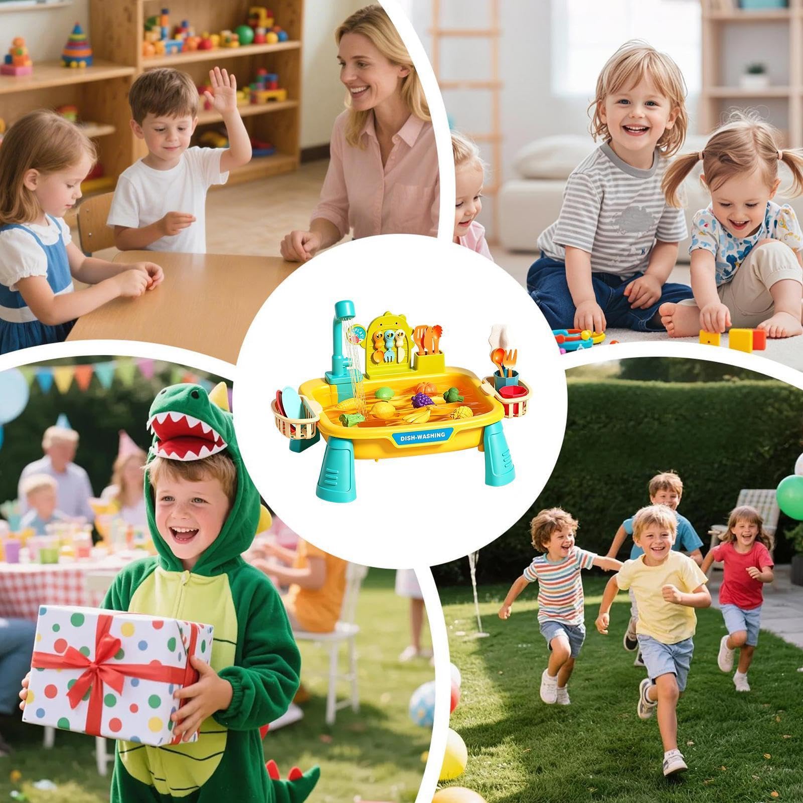Mesa De Agua Juguete Sensorial Interactivo Lavar Platos | Mesas De Agua Infantiles Para Exterior Para Interior Cocina Baño Patio Jardín Trasero Jardín Preescolar Y
