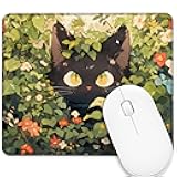 NITAHHHY Mouse Pad Black Cat in The Flowers Computer Mousepad Washable Non-Slip Rubber Base Mouse Mat,Laptop Desk Accessories Decoration 9.5 Inches x 7.9 Inches