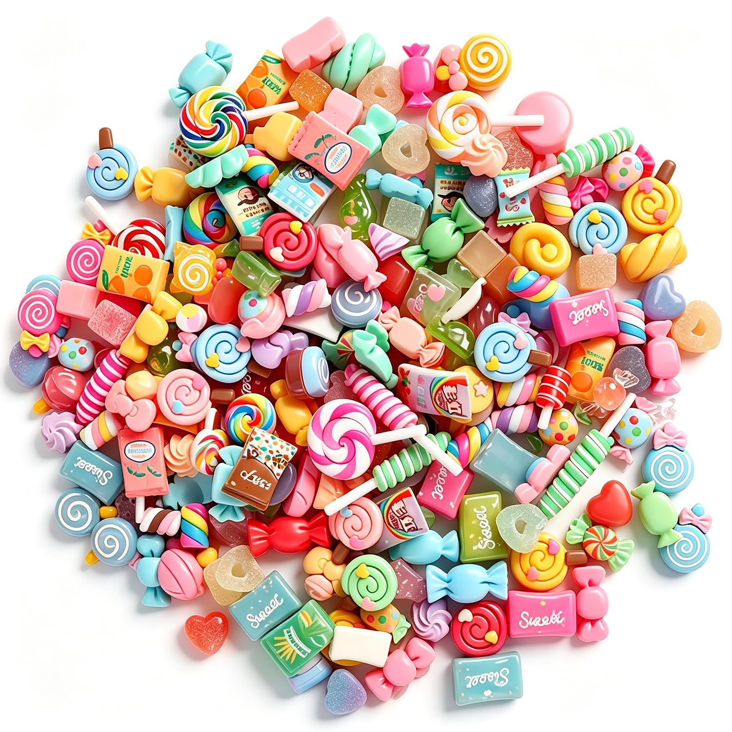 JiuRuLia 30 PCS Colourful Sweets Slime Charms Set Simulate Candy Resin Charms Cute Candy Resin Ornaments Flatback Slime Beads Making Supplies for Phone Case Craft Making DIY Scrapbooking