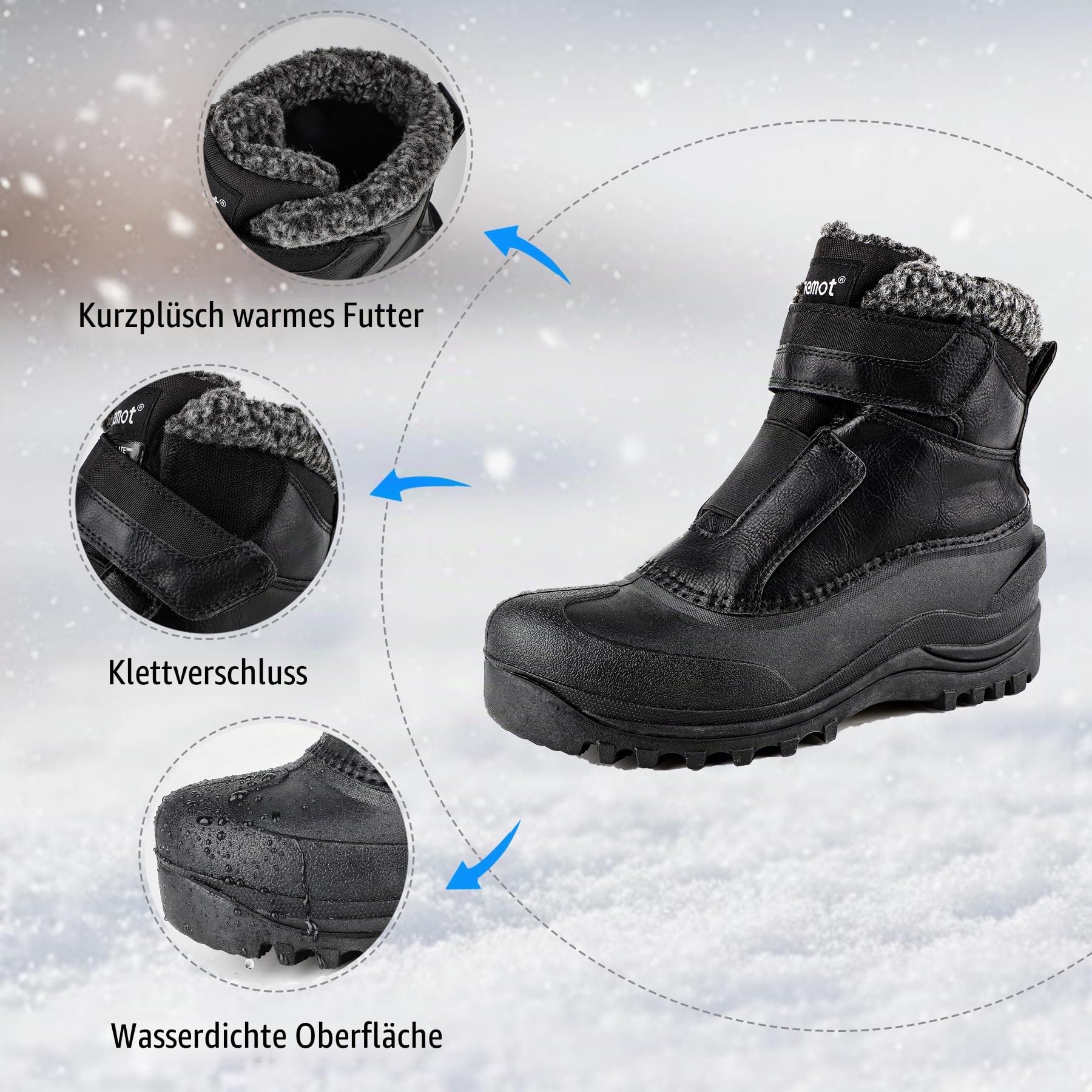 riemot Winterstiefel & Schneestiefel für Damen und Herren – Wasserdicht, Gefüttert und Warm, Rutschfest, Slip-on mit Klettverschluss, Ideal für Trekking, Outdoor und Alltag, Größen 37-47