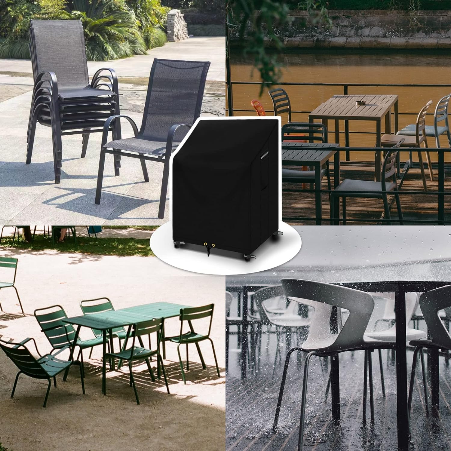 Funda para silla apilable de jardín, fundas para sillas de jardín al aire libre, impermeables, fundas para sillas reclinables, fundas para sillas de patio, 68 x 96 x 110/150 cm, funda para silla