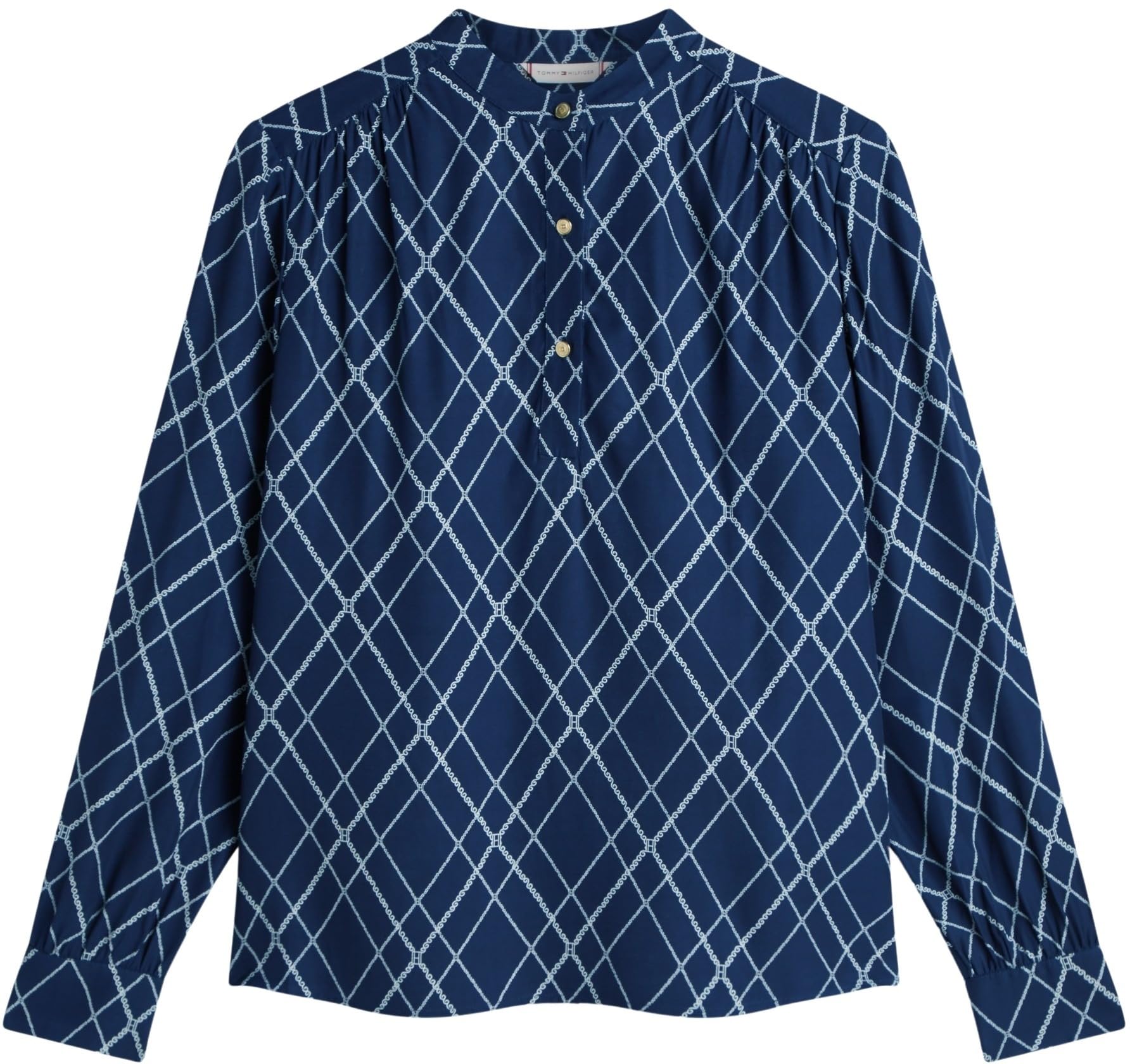Tommy Hilfiger Bluzka damska VIS Twill V-NK WW0WW48178 L/S bluzki, niebieska (Argyle Print Navy), 44, Niebieski (Argyle Print Navy), 70
