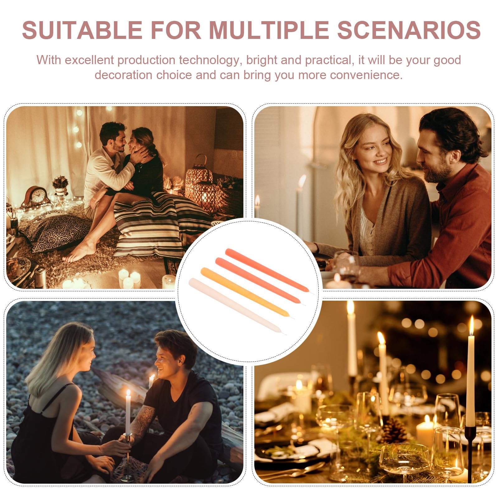 ULTECHNOVO 4 Piezas Velas Aromáticas Largas de Cera Vegetal Tono Anaranjado Diseño Simple para Ambientación y Cenas Luz Velas Generando Ambiente Romántico