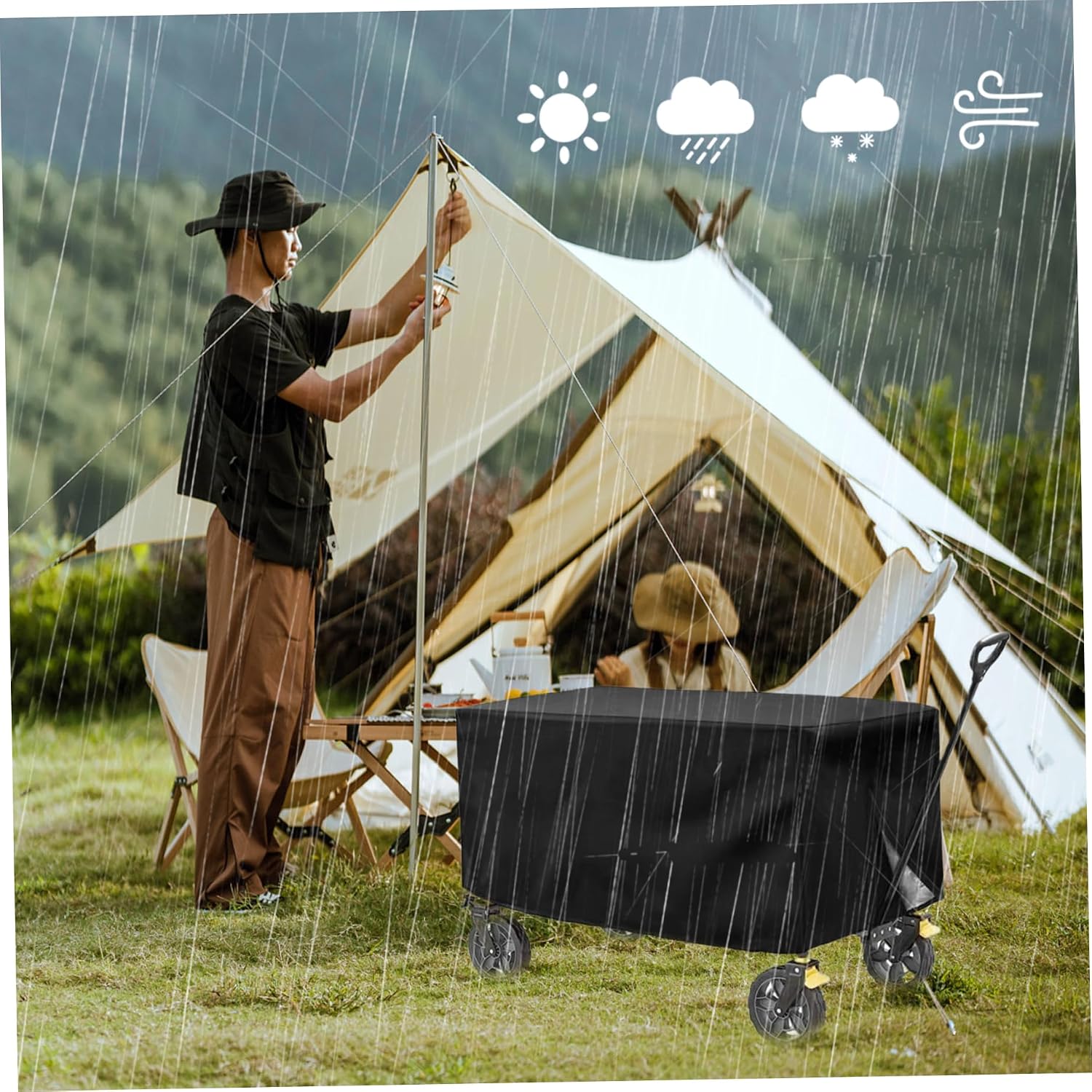 Wagon Cover, 38x24x22 Waterproof Dustproof UV Resistant Wagon Rain Cover, Foldable Utility Cart, Easy to Use Canopy with Drawstring and Buckle.
