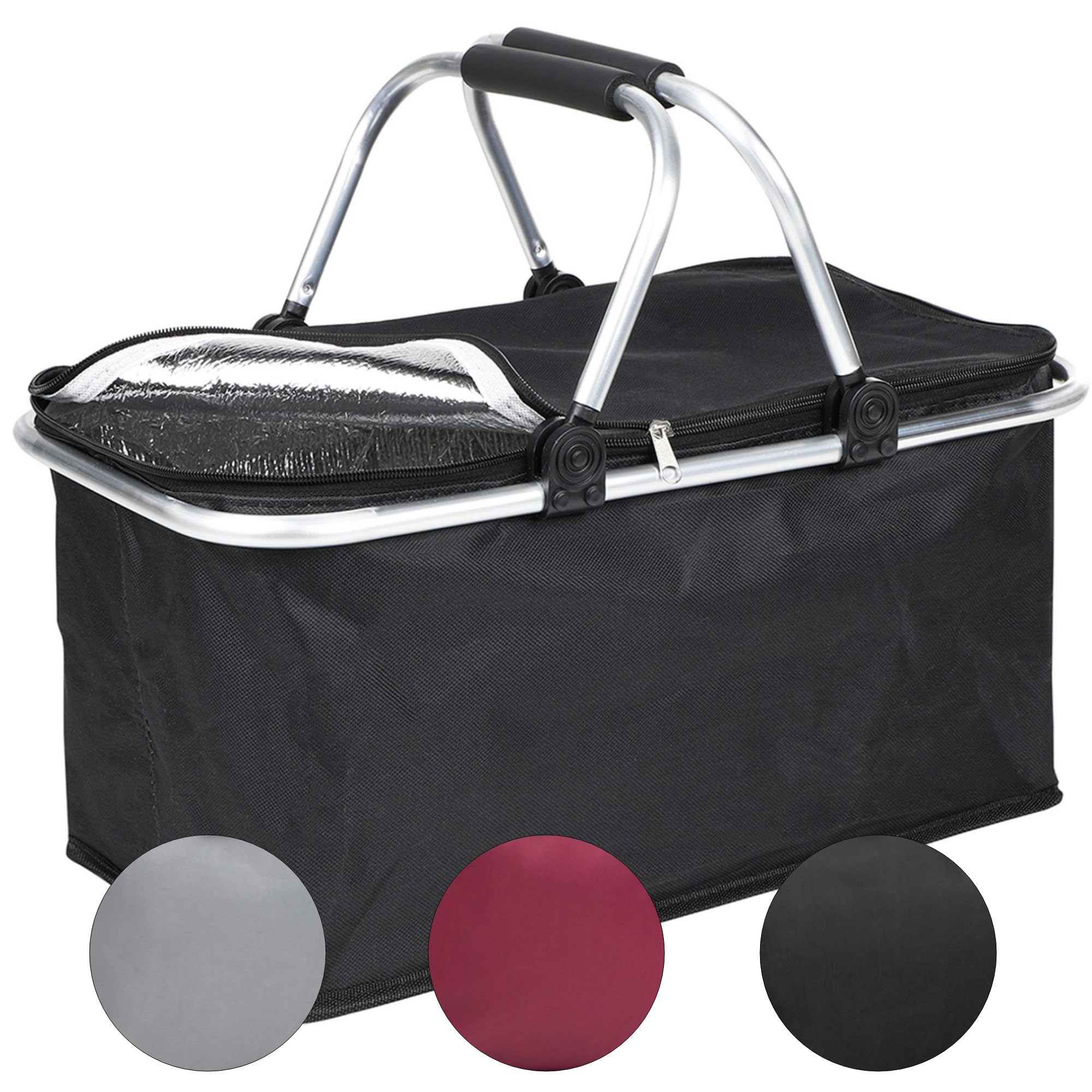 Einkaufskorb Kühlkorb 25 L Faltbarer Thermokorb Picknickkorb Korb Einkaufskörbchen Körbchen klappbar Einkaufstasche Kühltasche isoliert Klappkorb Kühlbox Picknickkorb (Schwarz) Küche, Haushalt & Wohnen