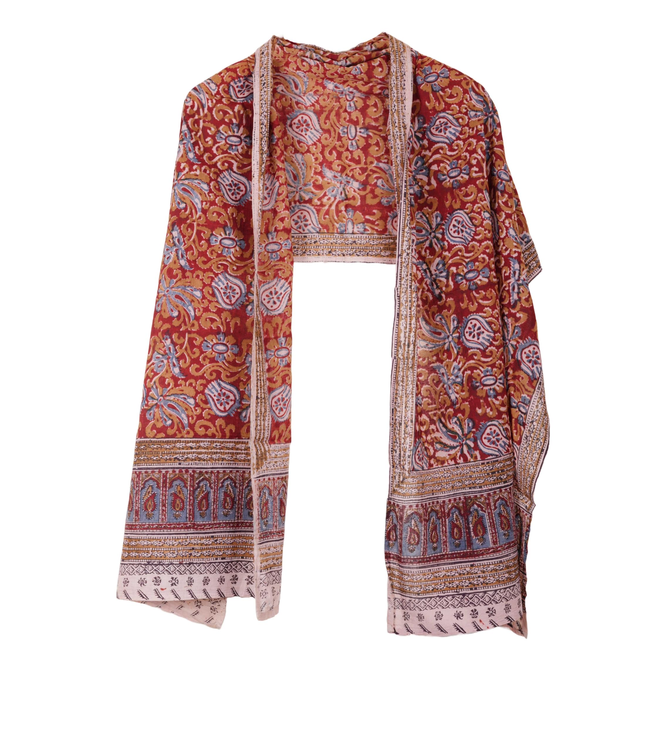 Hand Block Printed Kalamkari Stole - Traditional Indian Floral Scarves (55x194 cm)-image-18