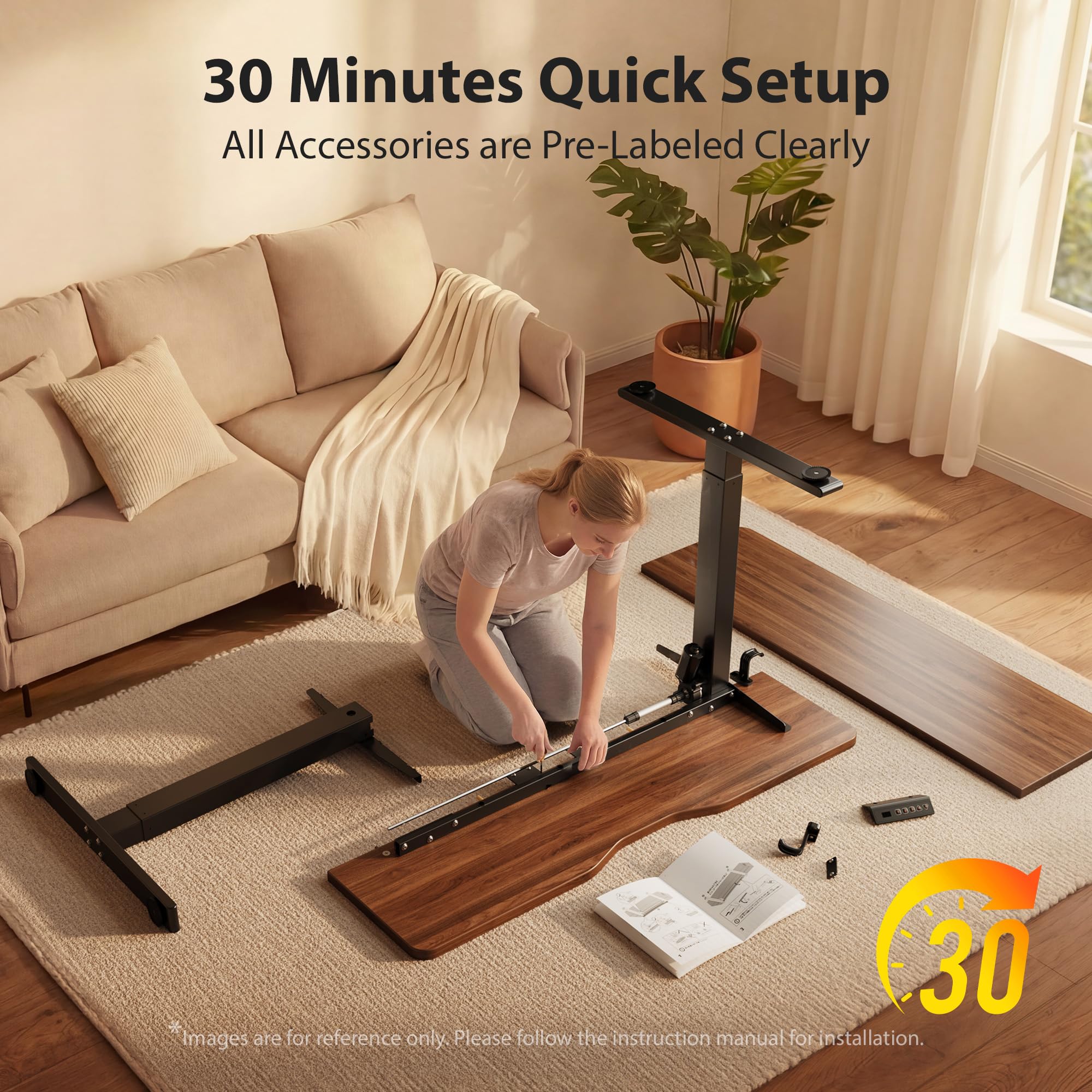 Cubiker Standing Desk, 48x24 Inches Sit Stand Home Office Desk, Electric Stand up Desk, Adjustable Desk with Splice Board, Black Frame/Black Walnut Top view 8