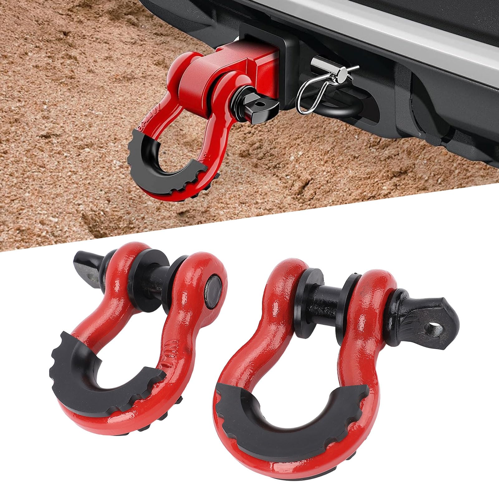 Fafeicy Zestaw Szekli Holowniczych 3/4 Cala D-rings, 2 Sztuki, o Udźwigu 8800 Funtów Zestaw Szekli Holowniczych ze Stali Węglowej z Podkładkami do Wciągarki Ciężarówki, Przyczepy,