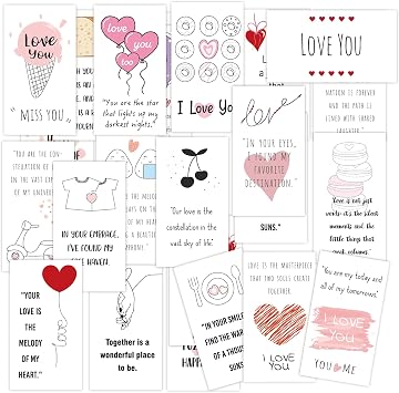 Love Notes Cards, 21PCS Mini Lunch Box Notes for Valentines Day, Anniversary