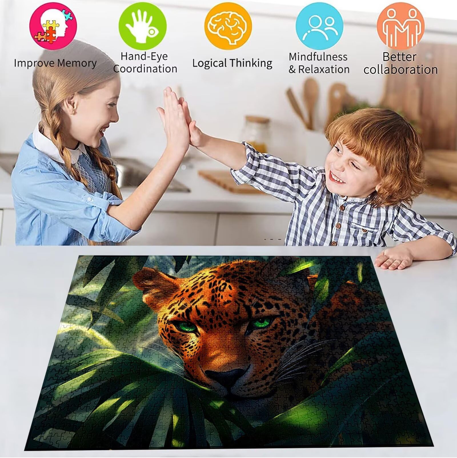 Puzzle 5000 Pezzi, 3 4 5 Anni Puzzle Animale 6 7 8 Anni Giochi Educativi Sostenibili Con Motivi Per Adulti Da Gioco in Legno Di Alta Qualità Jigsaw Leopardo per Gioco Familiare, Regalo Natale H-4661