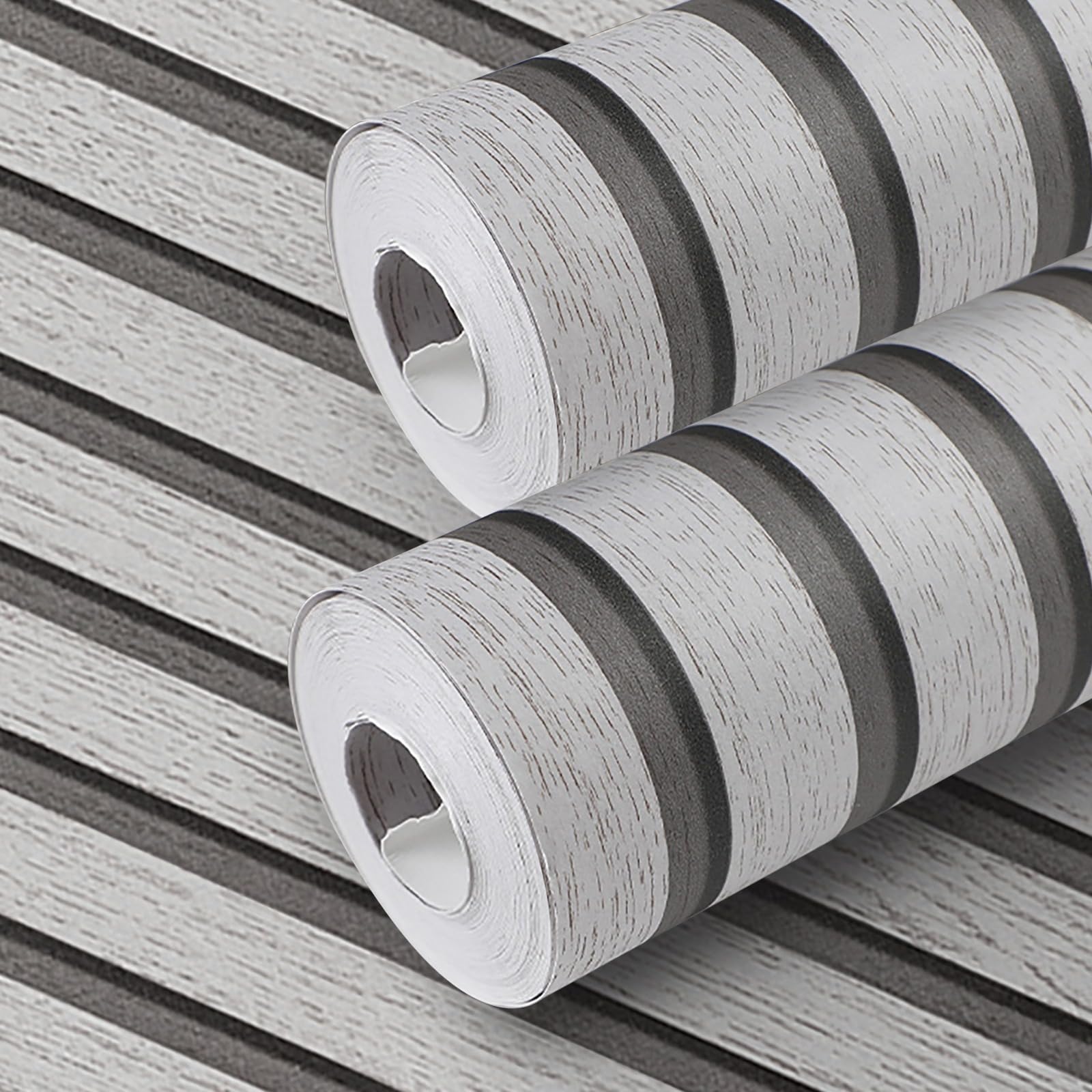 Pamatio Wooden Slats Wallpaper Grey 2 Roll Bredroom Stylish Natural Wood Panel Effect Wallpaper Roll Wood Stripe Modern Retro Feature Living Room Wall, 53 X 950cm