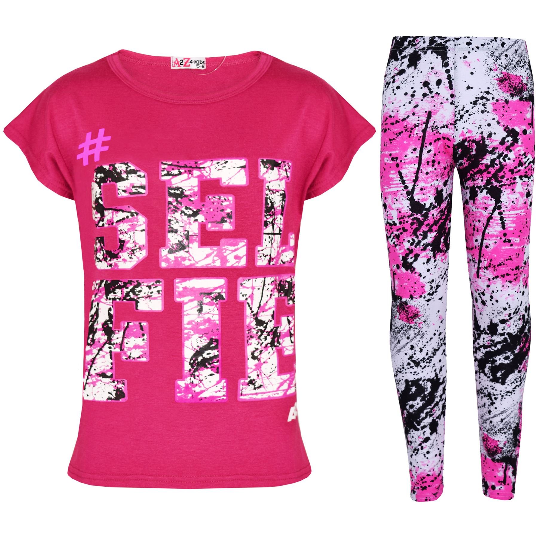 A2z 4 Kids Girls Selfie Splash Set Pink Top Kids Selfie Splash Print T Shirt And Legging Set - Selfie Splash Set. Pink 7-8
