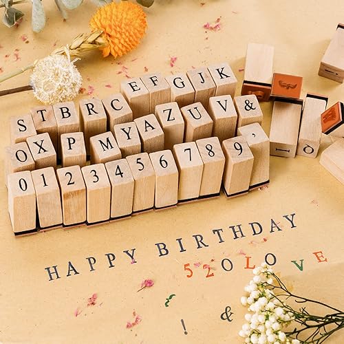 Miniatura 3 de Sellos de letras, juego de 42 piezas de alfabeto de goma con estuche de almacenamiento, números vintage y mini sellos de símbolos para manualidades,
