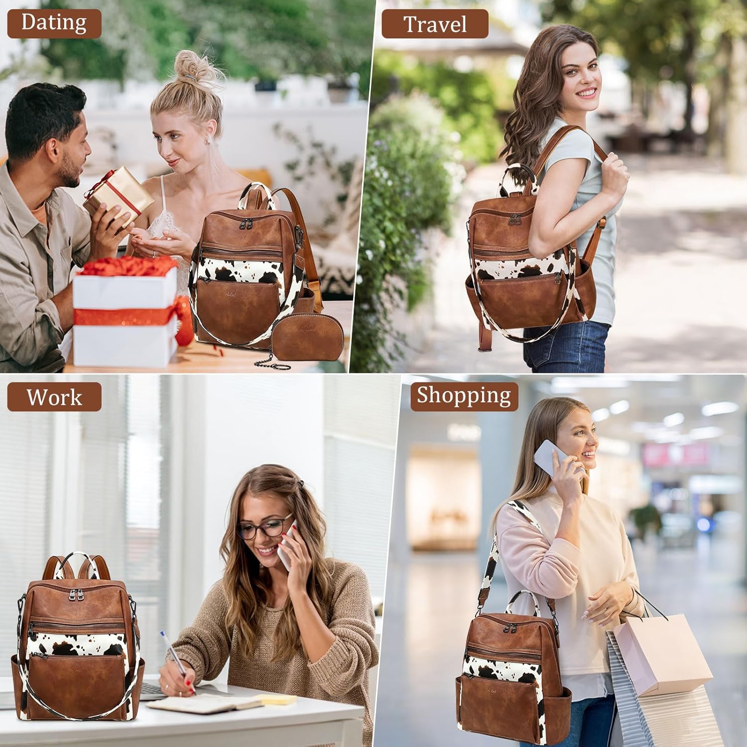 Leather Backpack Purse for Women Designer Ladies Shoulder Bag Fashion Faux Work Travel Daypack - Image 7