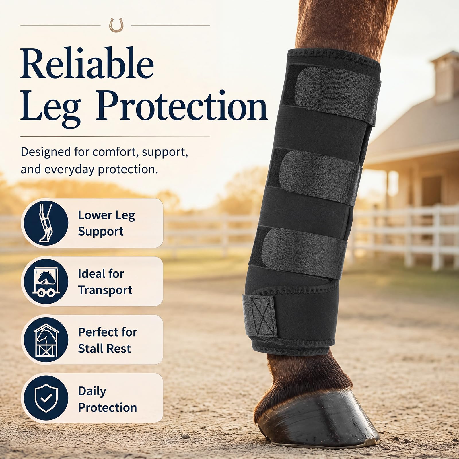 Abbylike L - Fasce imbottite per cavalli, in nylon, colore: nero | Fasce per gambe in nylon traspirante con cinghie regolabili in velcro per riposo stabile, spedizione e protezione quotidiana