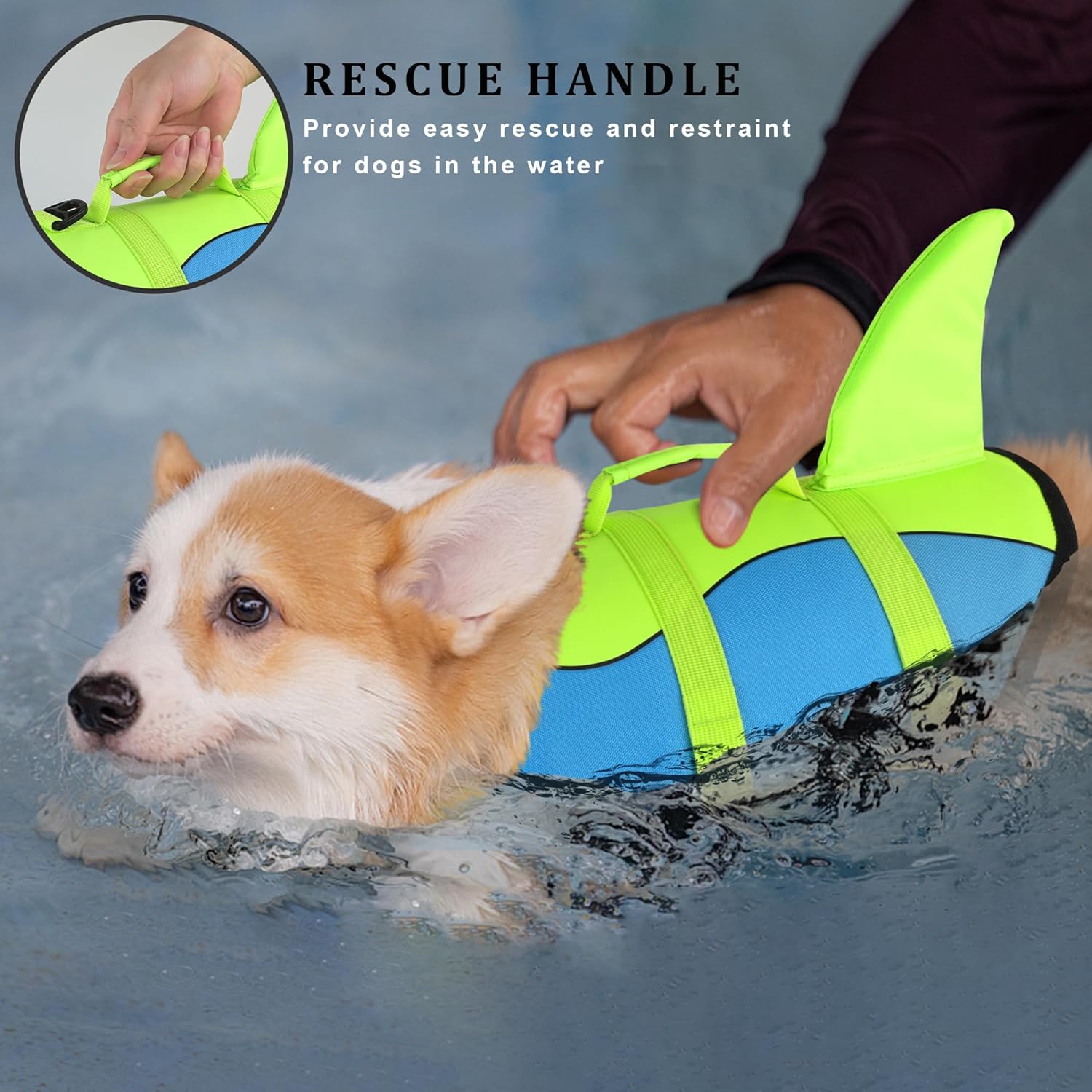 Dogcheer Dog Life Jacket, Cute Shark Dog Life Vest for Swimming Boating with Superior Buoyancy and Rescue Handle, Adjustable Puppy Swim Vest Floating Vest for Small Medium Large Dogs - Blue-Green,L