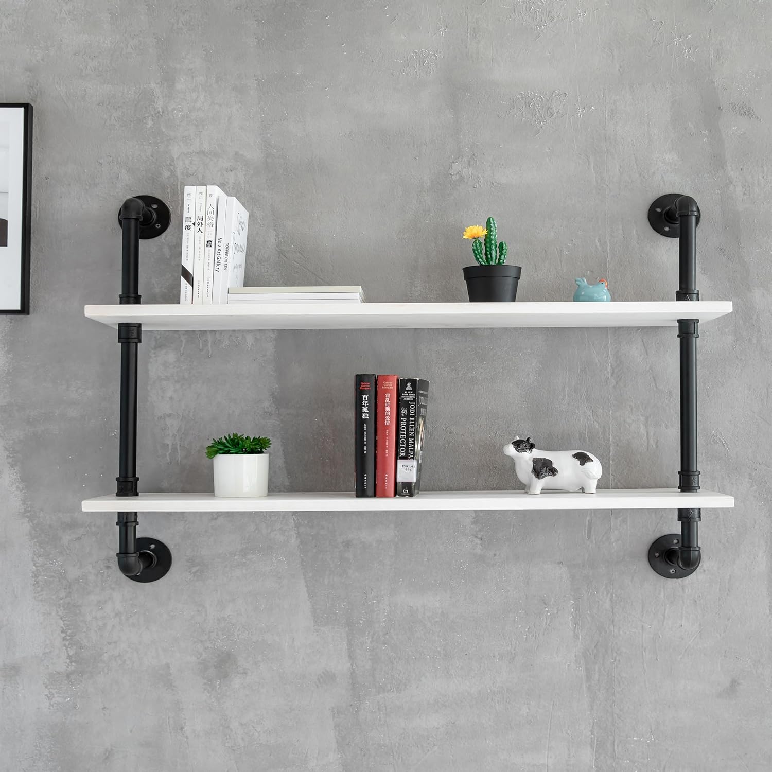 Floating Bookshelf Bathroom Shelves Over Toilet Industrial Pipe Shelving Pipe Shelves Rustic White Wall Shelves 36 Inch Farmhouse Book Shelves for Wall Mounted White 2Tier36in