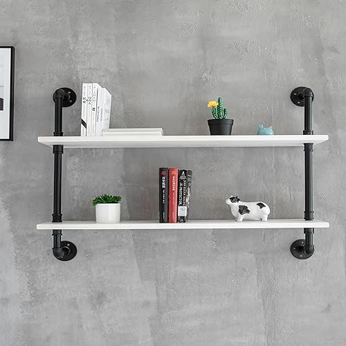 Estantería flotante para baño, estantes industriales para tubería, estantes rústicos de pared blanca, estantes de 36 pulgadas, estantes de libros de