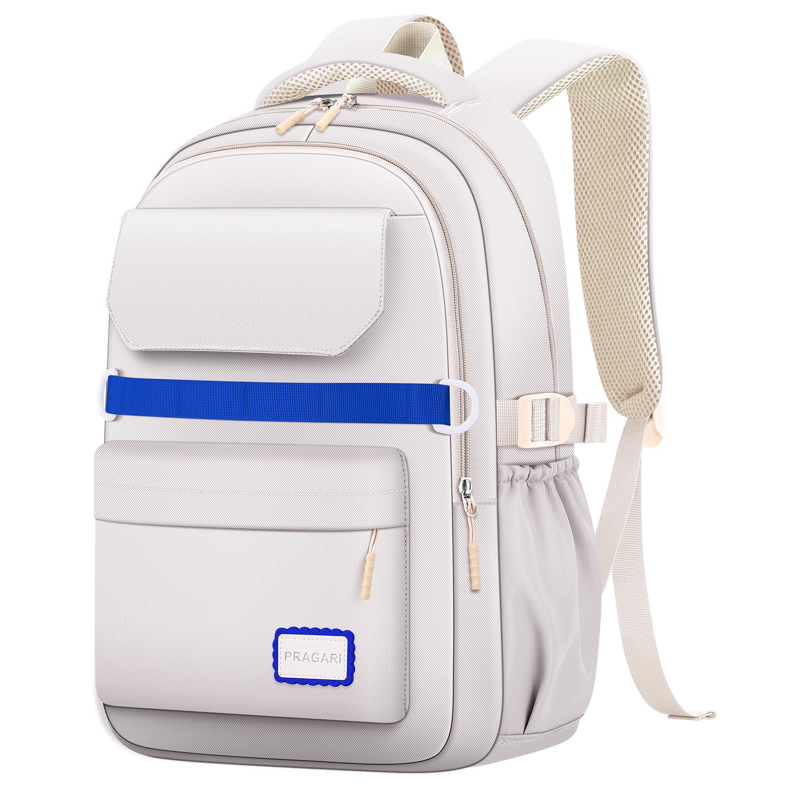 PRAGARI Kids School Backpack for Teens Girls Aesthetic White Backpack Lightweight College Laptop Casual Travel Bookbag