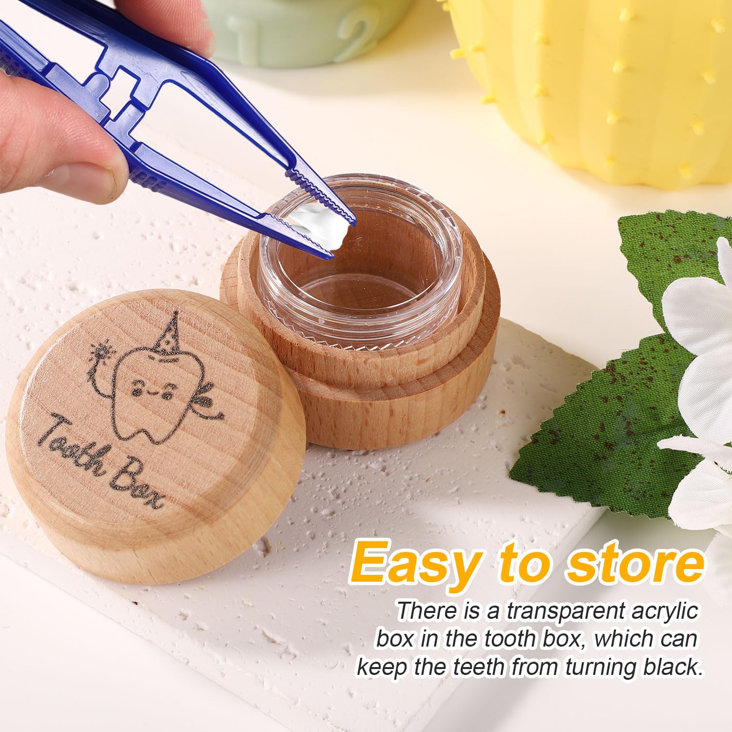 Wooden Tooth Storage Box with Clear Cover Cute Baby Keepsake Holder for Lost Teeth Fairy Gift for Boys and Girls - Image 3