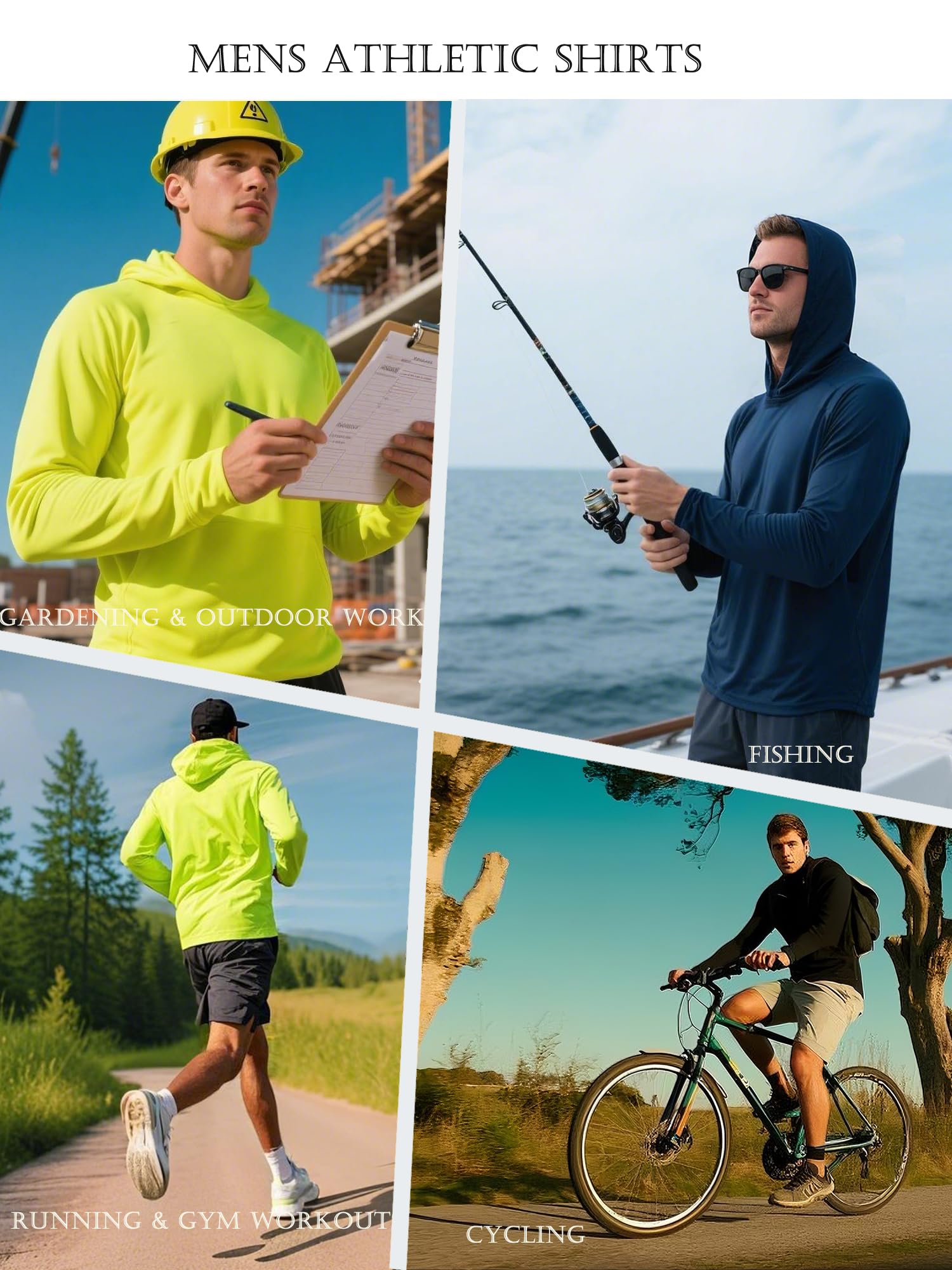 Paquete de 5 sudaderas con capucha de protección solar para hombre, camisetas de manga larga UV, secado rápido, ligeras, para trabajo, atletismo, verano