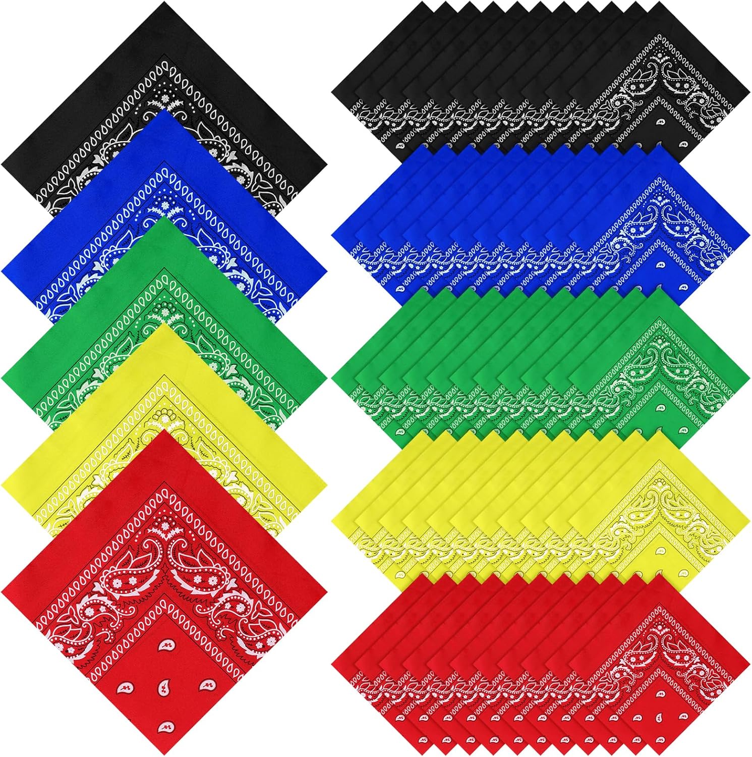 Lemecima 60 Pcs Bandanas in Bulk for Men Women Cowboy Bandanas Multipurpose Handkerchief Retro Head Wrap Necktie Face Cover 5 Colors