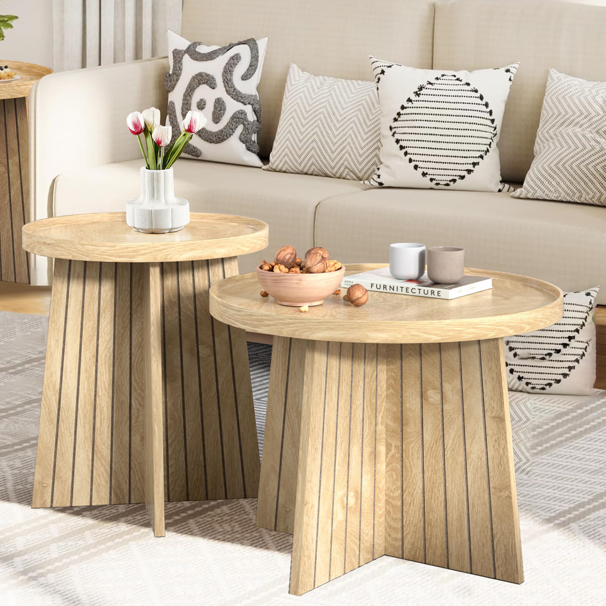 Amazon.com: Round Nesting Coffee Table,Set of 2 Round Coffee Tables ...