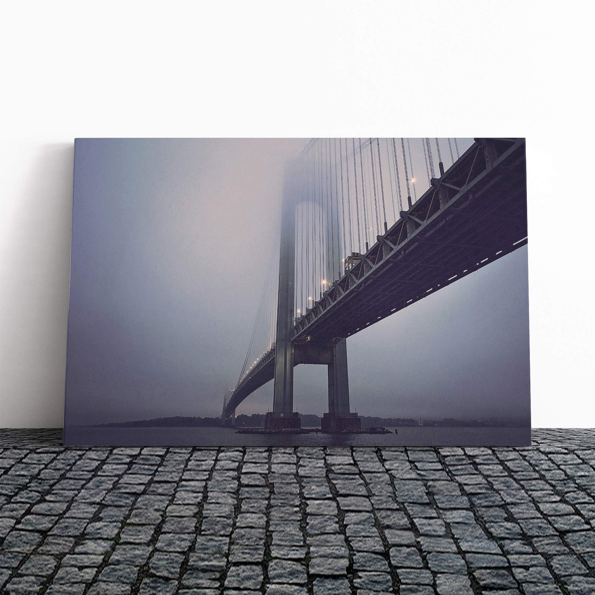Architecture Suspension Bridge Canvas Print | Gallery Wrapped 30mm Frame Wall Art | 24x16 inches | Ready to Hang | Modern Cityscape Picture | Living Room Bedroom Lounge Office