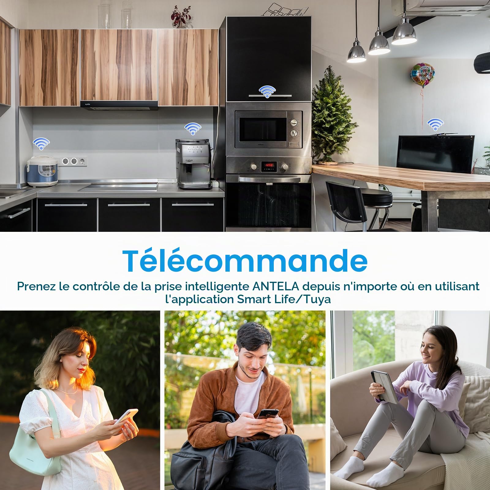 ANTELA Prise Connectée Alexa 16A 2,4/5GHz WiFi | Mesure de Consommation Électrique compatible avec Google Home, Smart Life APP, Horaires et Minuterie, 2PCs
