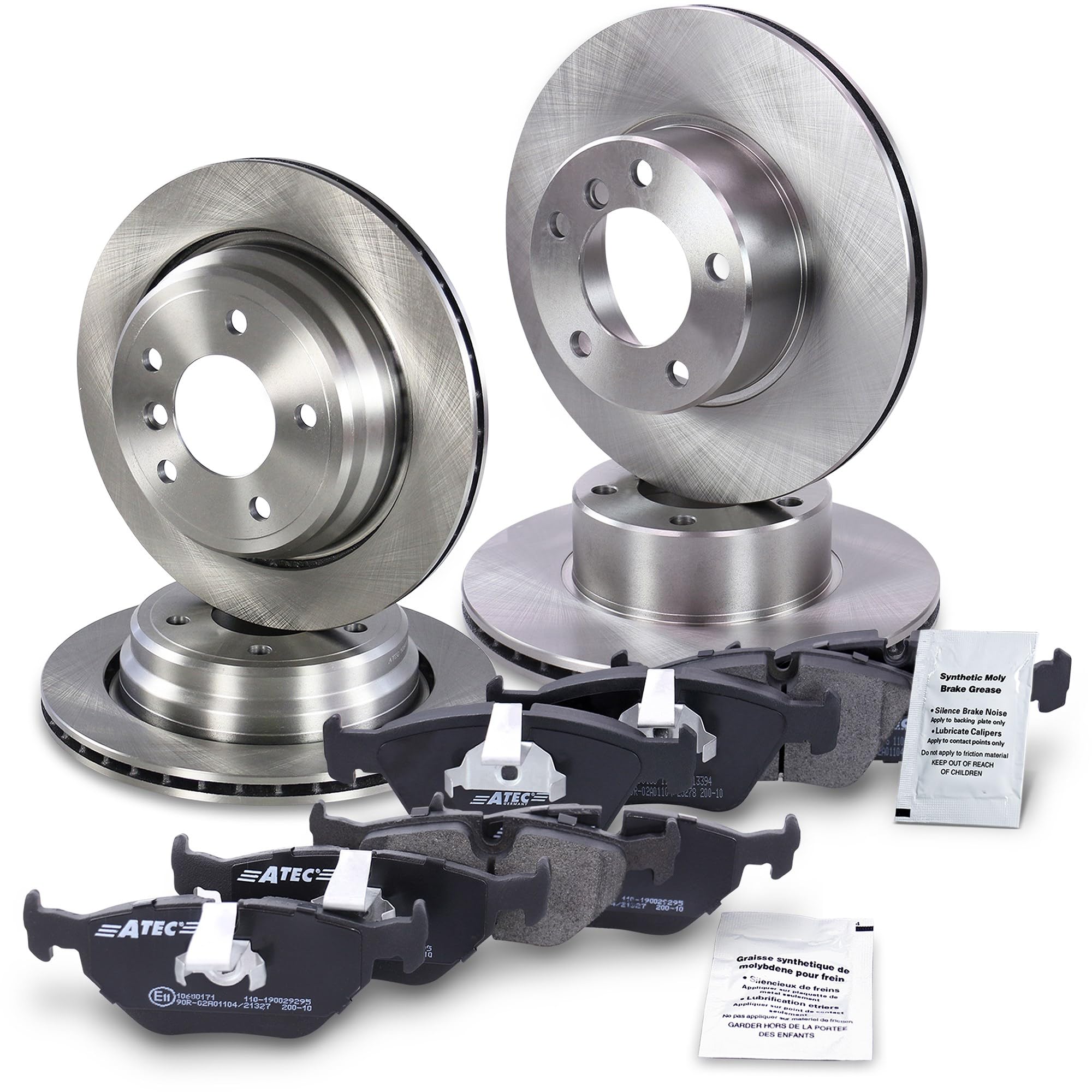 BESTPRICE Juego de frenos incl. discos de freno delanteros Ø 296 mm + traseros Ø 298 mm + pastillas de freno delanteras y traseras, compatible con BMW Serie 5 (E39), 5 Touring (E39)