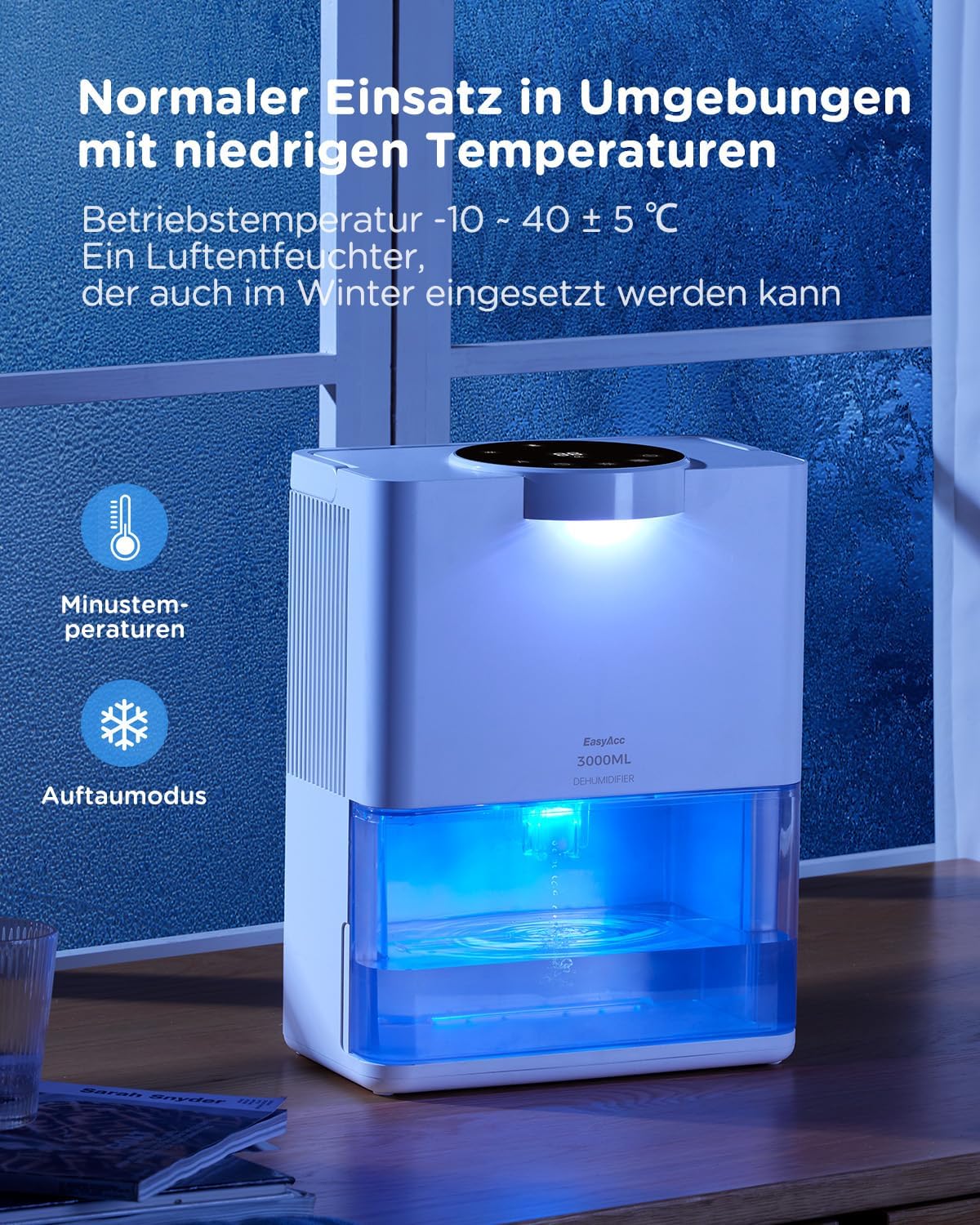 Dehumidifier operating in low temperatures with defrost mode