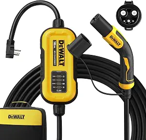 DEWALT Level 1 and 2 Portable EV Charger 12-16 Amps, CSA Certified Indoor/Outdoor, NACS Compatible for Tesla EVs, 25 ft Cable