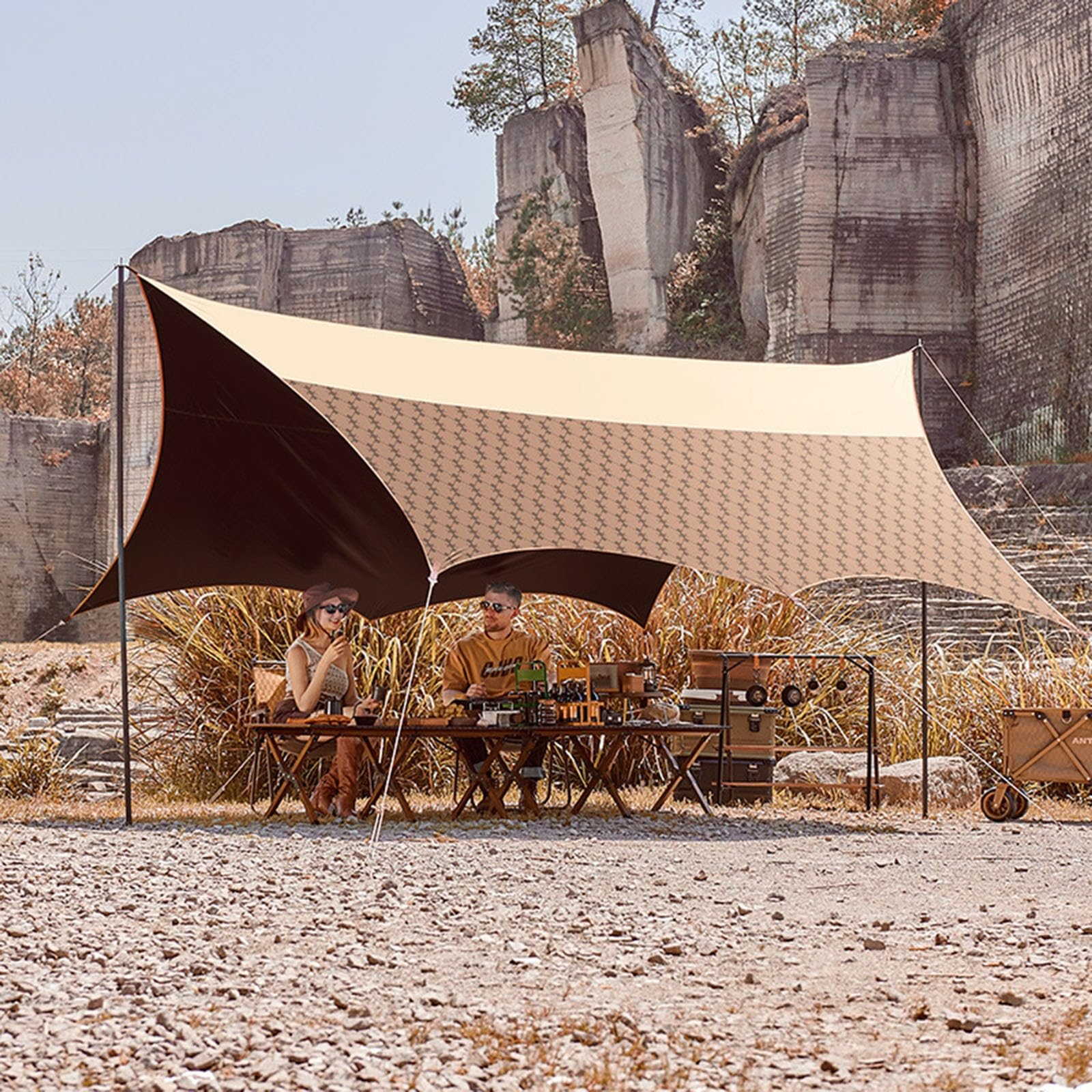Telo impermeabile da campeggio, pieghevole, esagonale, per escursioni, picnic, spiaggia, 4,5 m x 4,5 m, copertura multiuso per esterni
