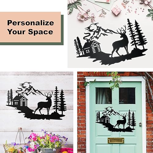 Miniatura 4 de Vivegate Decoración de pared de ciervos  17.5 x 11 pulgadas, decoración de ciervos para el hogar, bosque rústico, decoración de pared, imágenes de