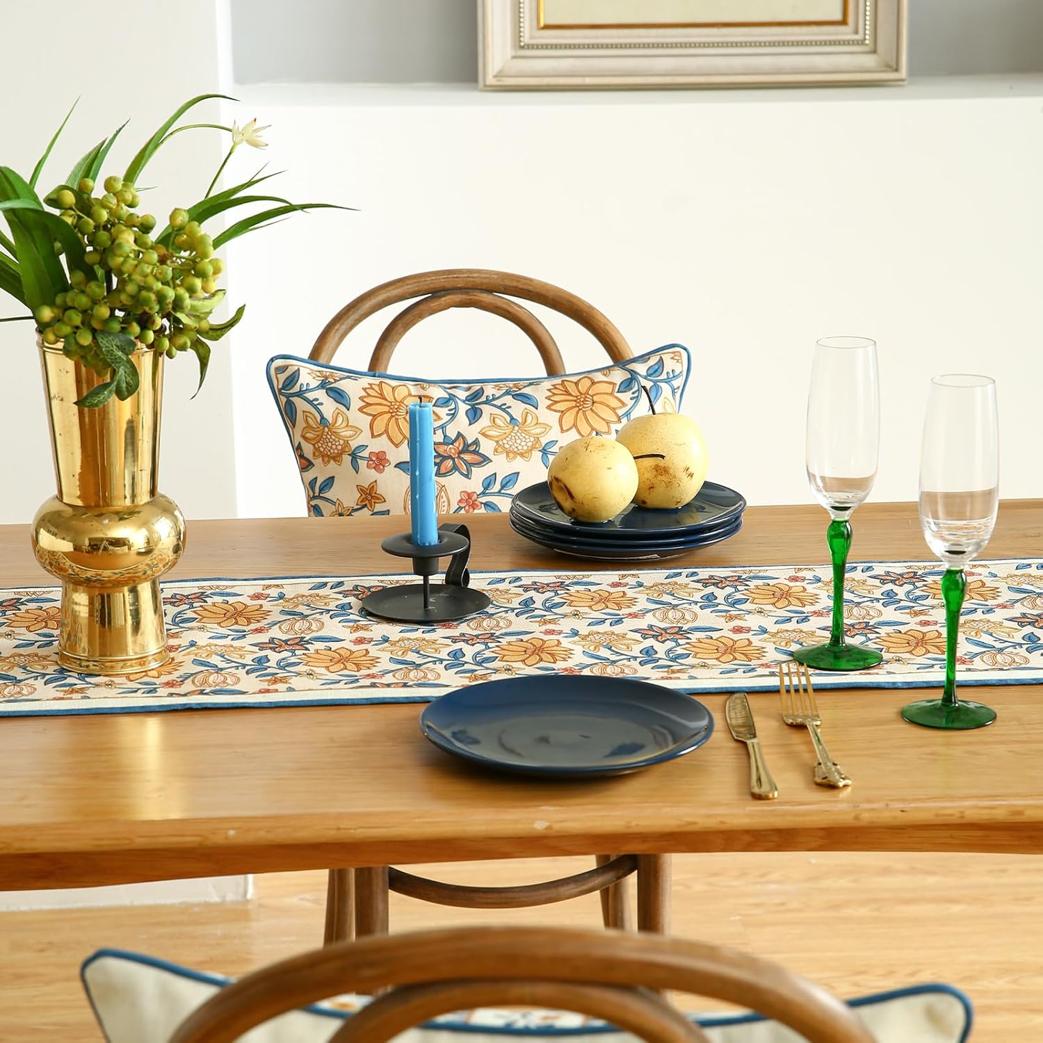 ISAENNE Designer Bohemian Elegant Linen Table Runner 71 Inches Long,Floral Pattern Duable Decor Table Runners for Dining Tables,Thanksgiving,Kitchen Tables,Christmas,12"*71"-Estevan B