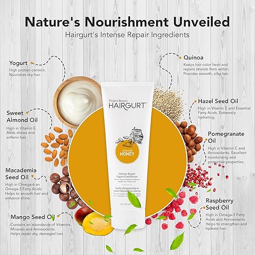 Miniatura 2 de Acondicionador de yogur reparador intenso de miel de almendra, humedad profunda para cabello seco y quebradizo, sin sulfatos, ingredientes