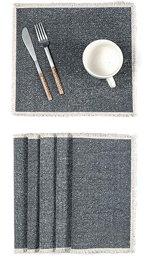 Miniatura 42 de Hausattire - Juego de 6 manteles individuales de algodón deshilachados para mesa de comedor 13x19 pulgadas | Mantel individual de estilo rústico