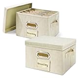Greeting Card Organizer 2 Pack, Storage Box with 20 Adjustable Dividers, Foldable Organizer Box Holds over 150 Cards, Storage Stickers Recipes Photos Envelopes Bills Vinyl Records, Beige